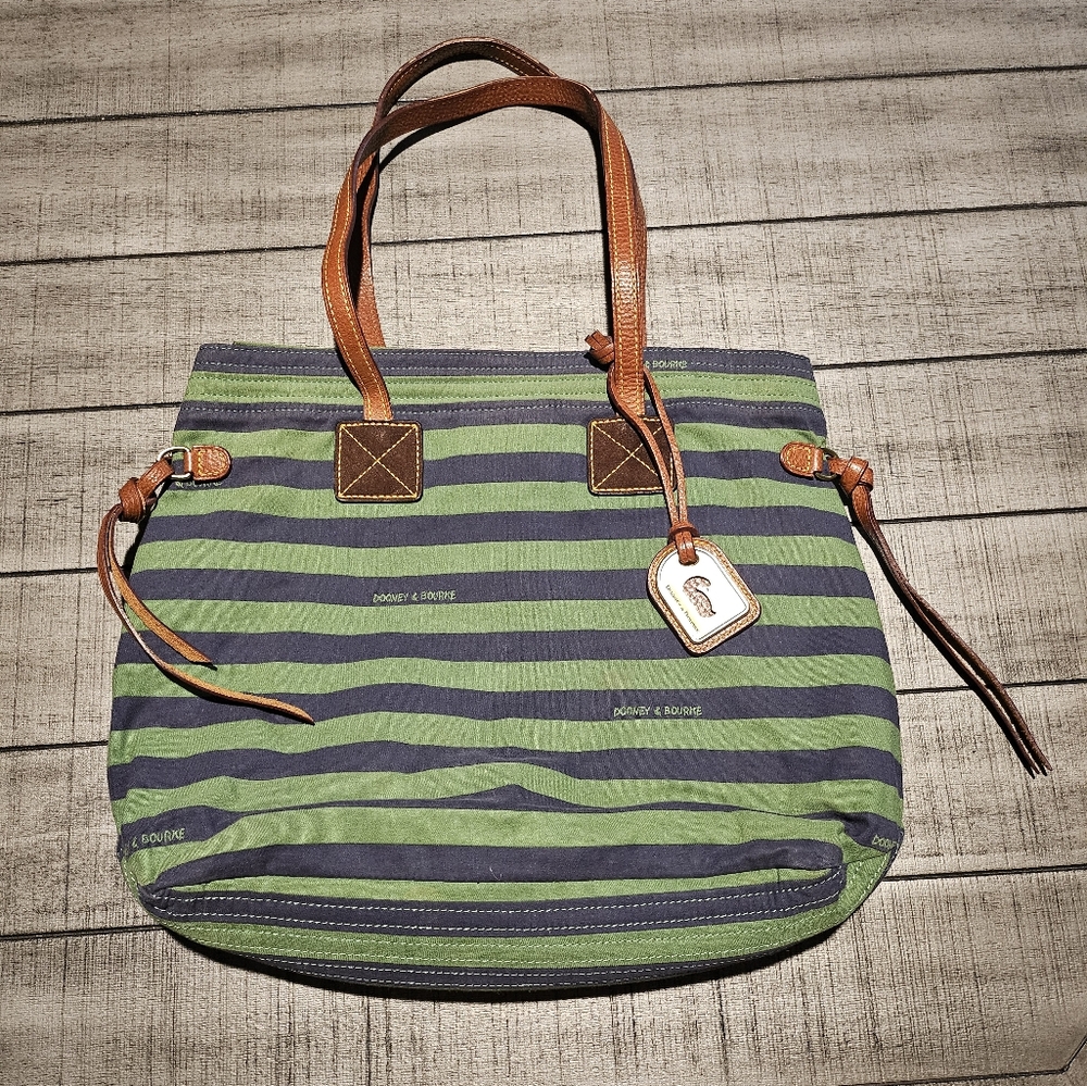 Dooney and Bourke Green Striped Tote Bag